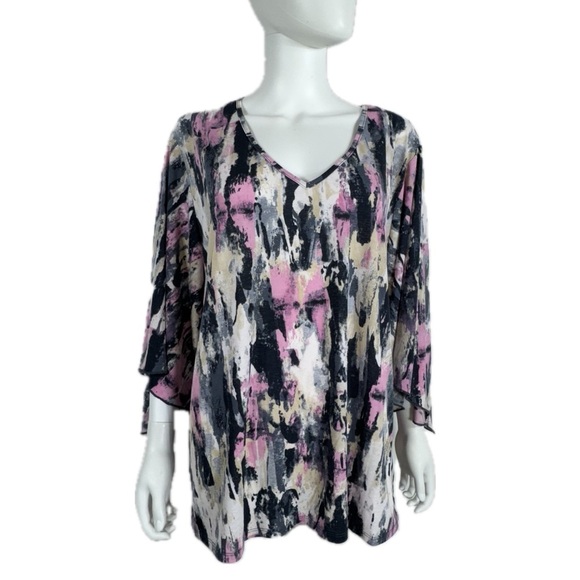 Sew in Love Oversized Angel Sleeve V-neck Blouse - Picture 1 of 7